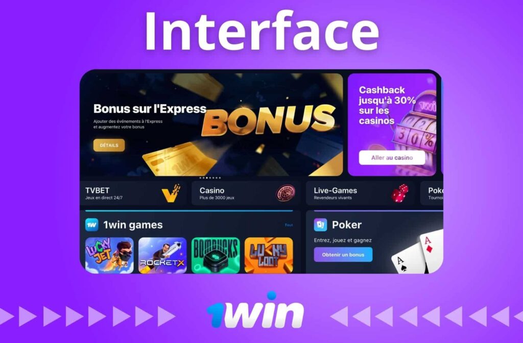 Examen de l'interface du site officiel de 1Win au Bénin
