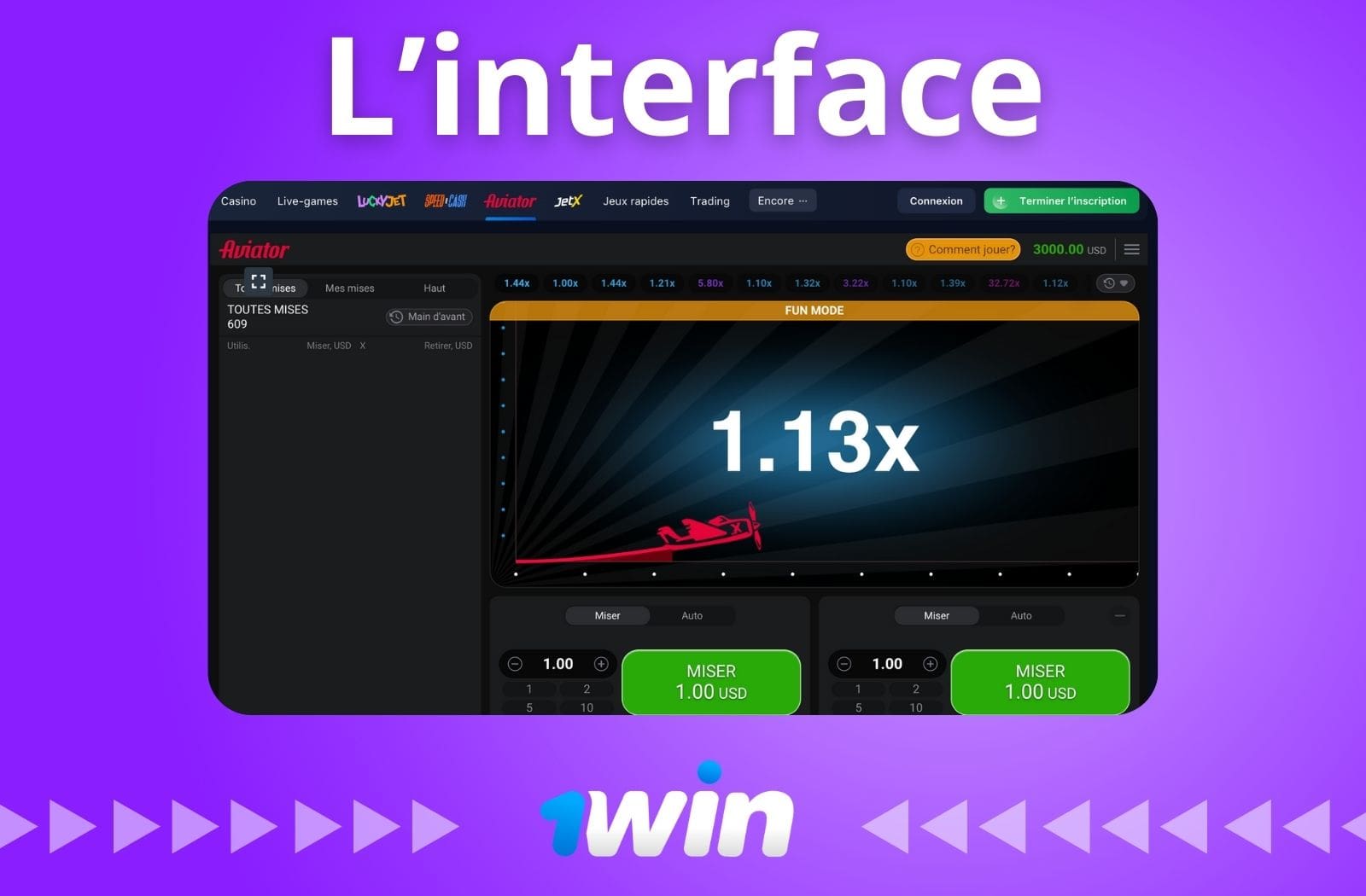 Analyse de l'interface du jeu Aviator sur 1Win Bénin