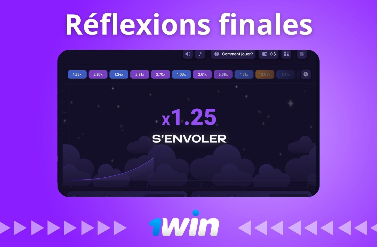 En conclusion, Lucky Jet 1win est un jeu captivant qui offre aux joueurs du Bénin une expérience de jeu riche en émotions. Avec son interface accessible, une gamme étendue d'options de paris et la perspective de gains élevés, il n'est pas surprenant que ce jeu soit devenu un choix prisé parmi les joueurs en ligne. De plus, l'engagement de 1win à fournir un environnement de jeu sécurisé et équitable, ainsi que des méthodes de dépôt et de retrait faciles d'utilisation, établissent cette plateforme comme une excellente option pour ceux qui souhaitent découvrir Lucky Jet et d'autres jeux de casino en ligne.